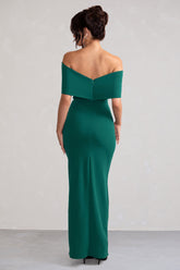 Green Bardot Bow Detail Maxi Dress With Thigh Split
